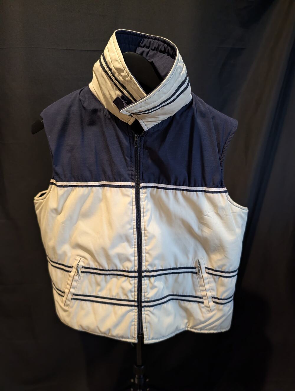 Vintage Sears 70s 80s Navy Cream Colorblock Puffer Ski Vest Made USA